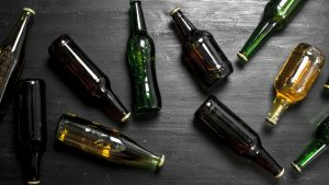 Beer bottles with removed labels