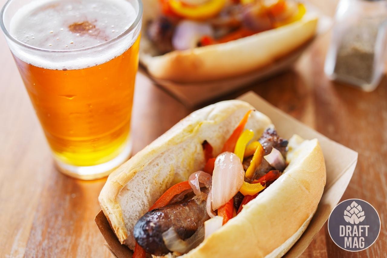 Citrus flavored indian pale ale and bratwurst