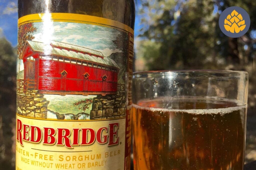 a glass of Redbridge beer and a bottle 