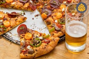 pizza and glass of beer
